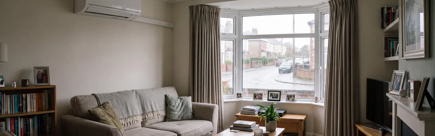 Wall-mounted air conditioning unit in a living room