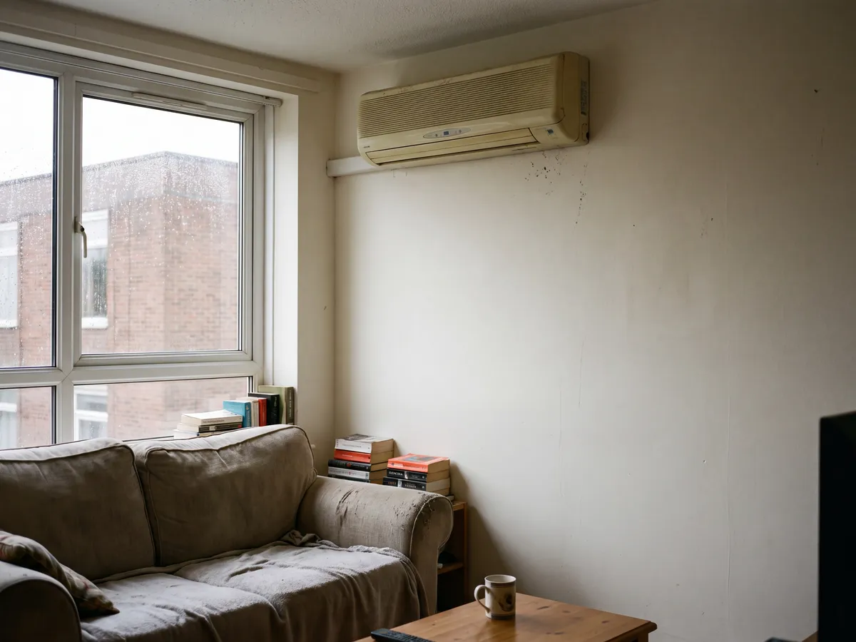 Wall-mounted air conditioning unit in a living room