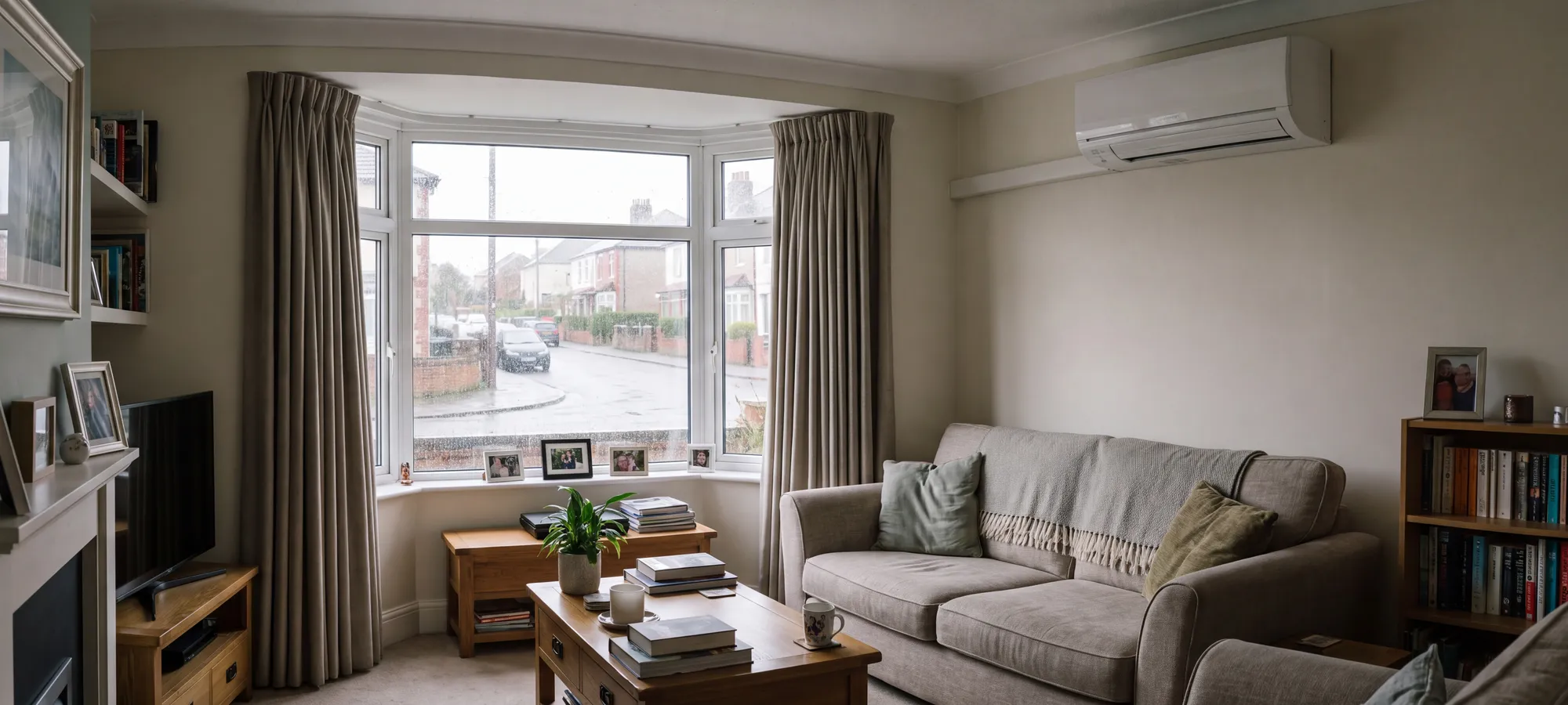 Wall-mounted air conditioning unit in a Cardiff living room