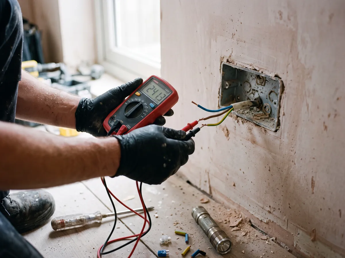 Fault finding at a socket with a multimeter