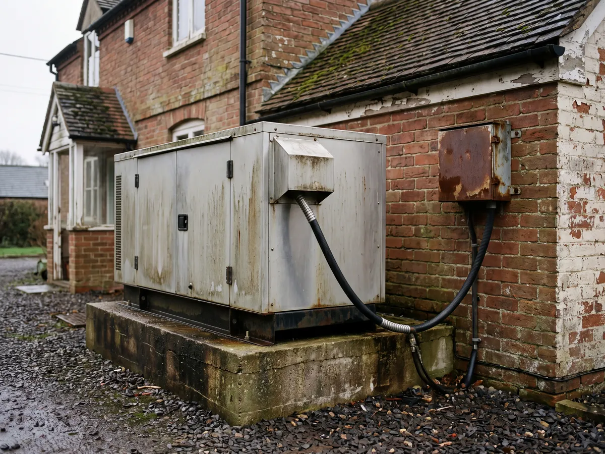 Standby generator installed beside a house