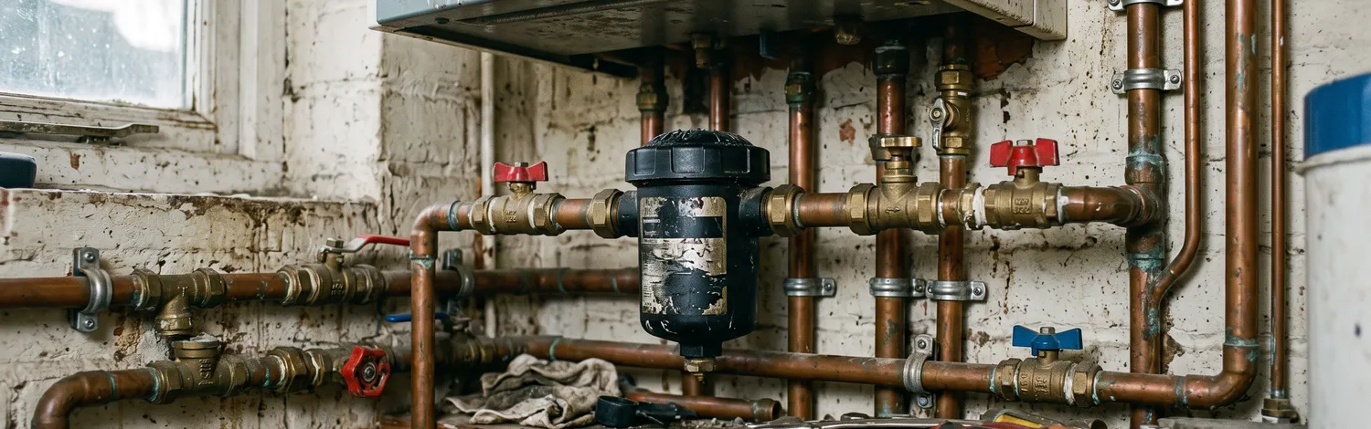 Magnetic system filter fitted to heating pipework