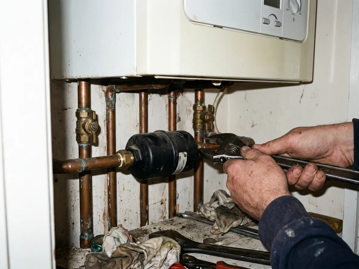 Magnetic system filter fitted to heating pipework