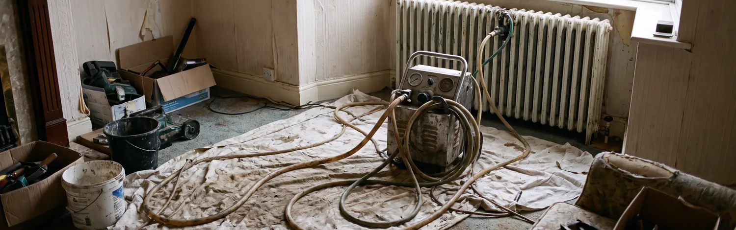 Power-flushing machine connected to a heating system