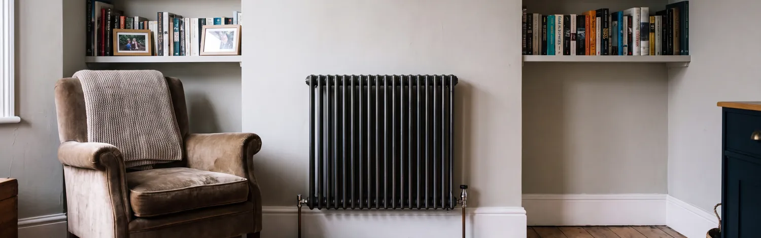 Vertical designer radiator in a living room
