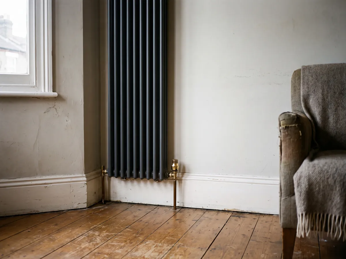 Vertical designer radiator in a living room