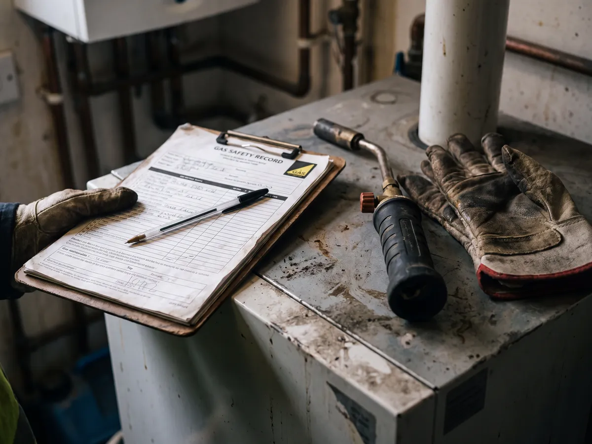 A gas safety record being completed on site