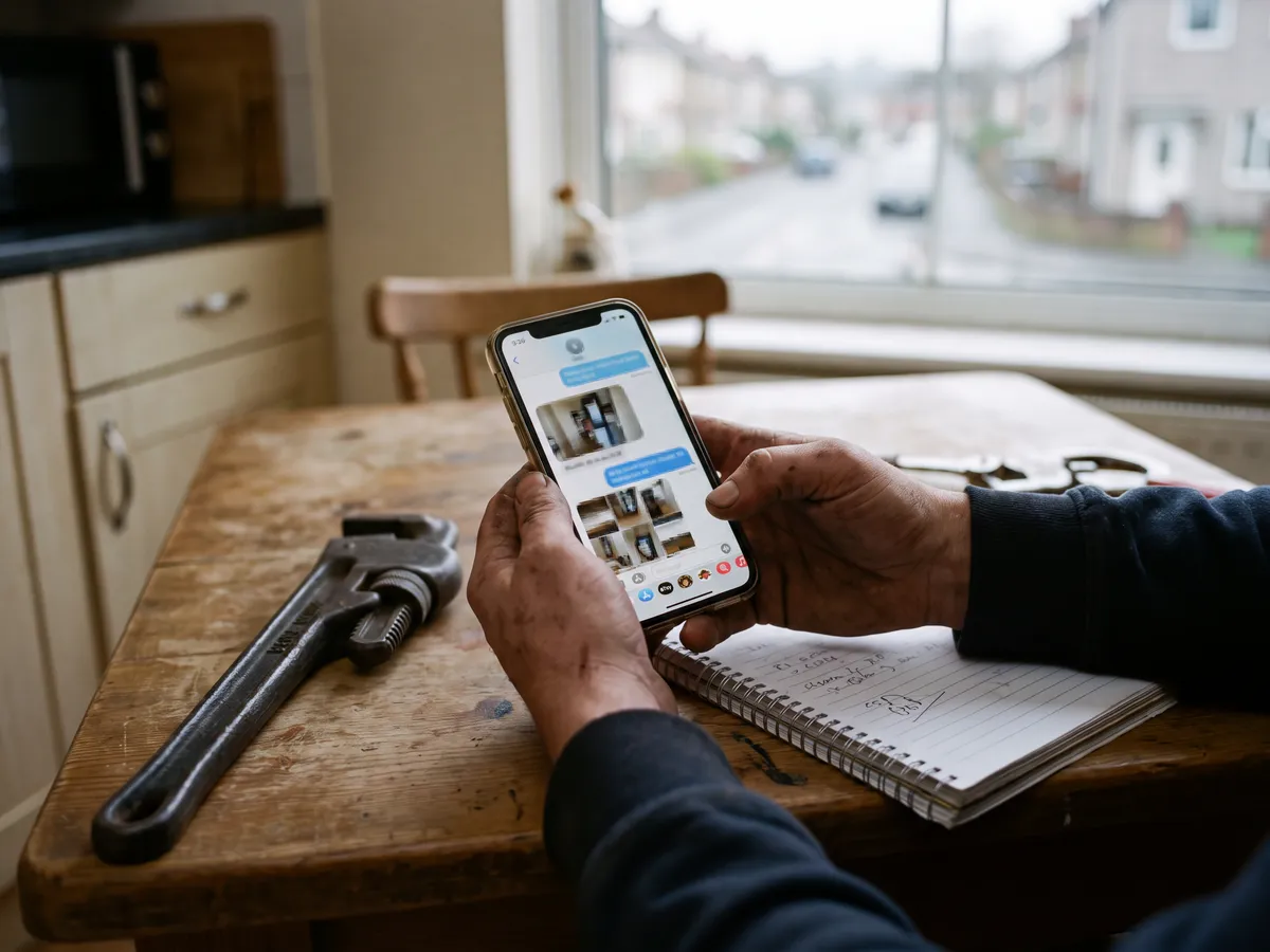 Job photos and a postcode coming in by message