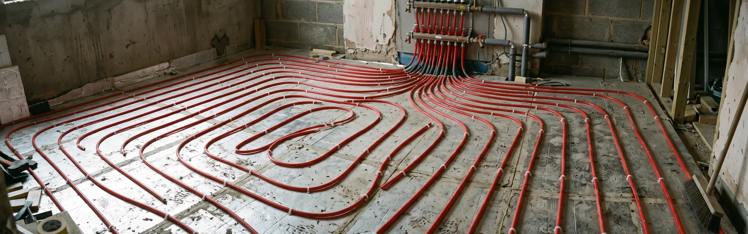 Underfloor heating loops laid before screed