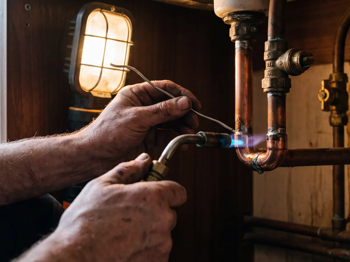 Soldering a copper joint under a sink